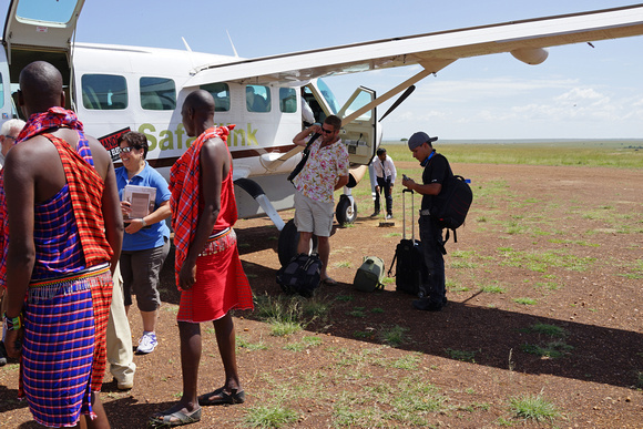 Disembarking at Ol Kiombo Airstrip
